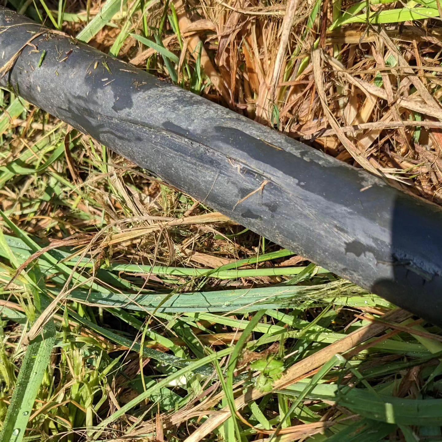 Patching an irrigation tube accidentally touched with the brush cutter