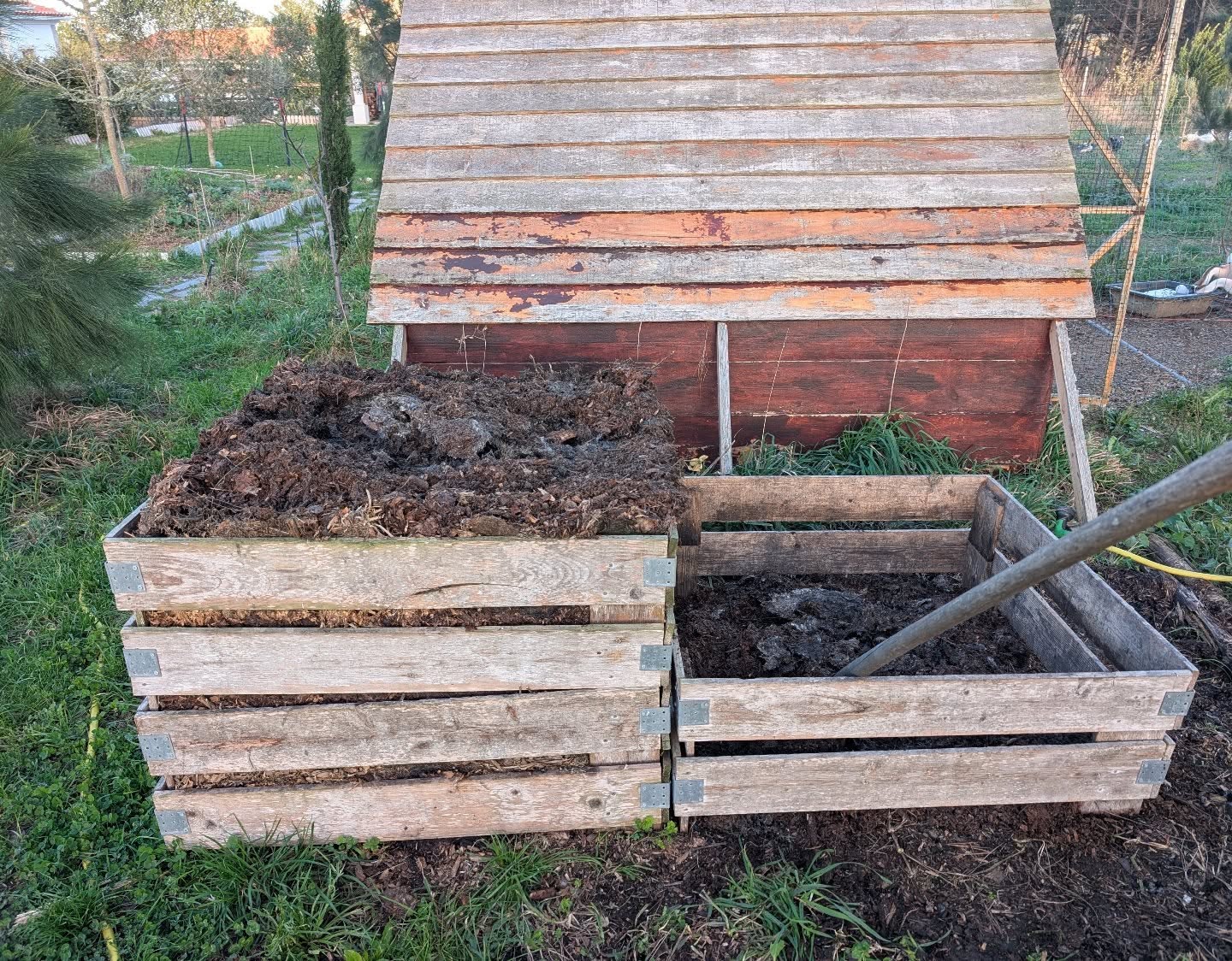 Turning the compost.