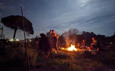 Moonlit campfire in the social circle.