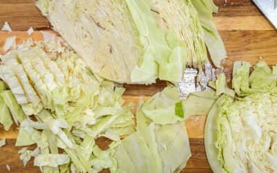 Making sauerkraut with cabbage from the garden.