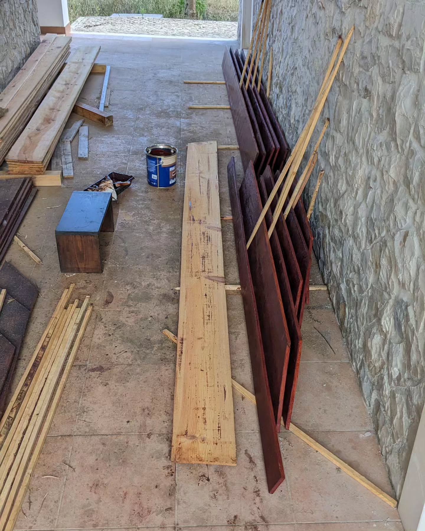 Varnishing in progress for the fourth and final poultry house.