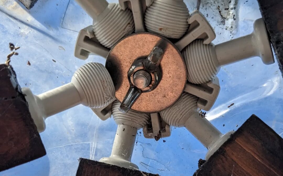 Greenhouse trouble: one end of a frame stick popped out of it’s hub.