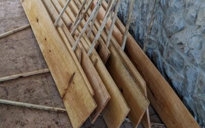 Applying linseed oil to planks that will cover the duck coop walls.