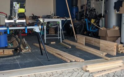 Cutting lumber to make more duck houses.