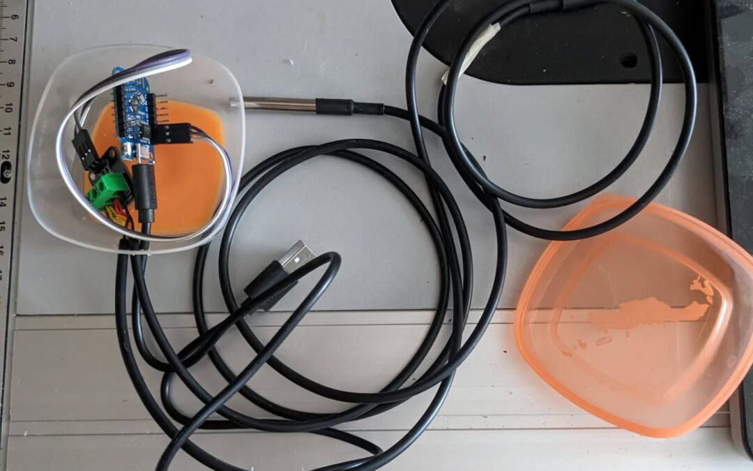 The rainy weather made time for a long postponed indoor project: temperature sensing to make the domestic hot water circulation smarter.