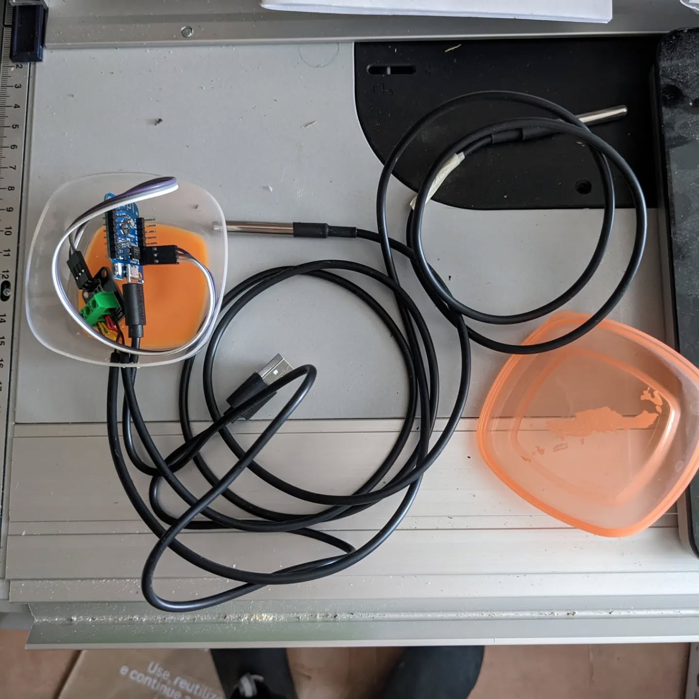 The rainy weather made time for a long postponed indoor project: temperature sensing to make the domestic hot water circulation smarter.