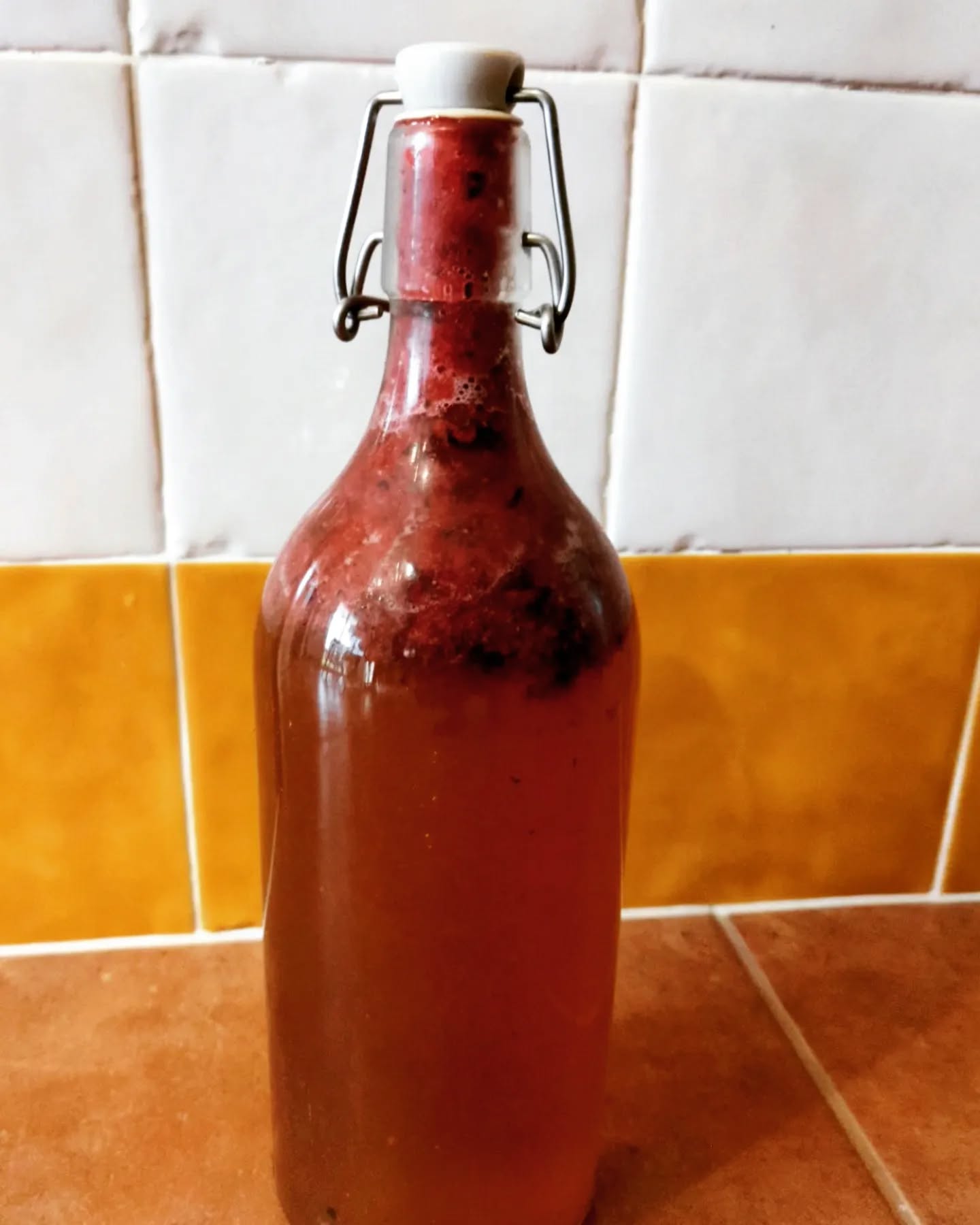 Kombucha with strawberry and mint.