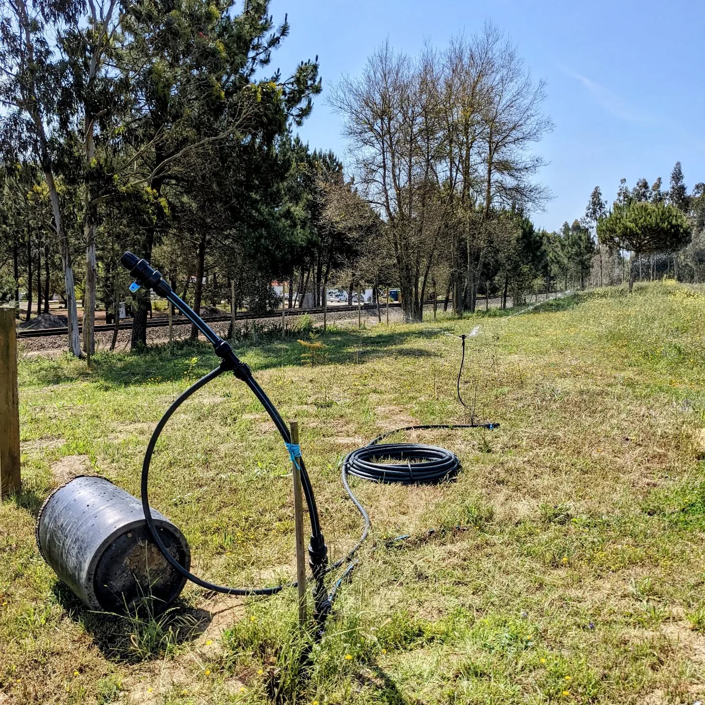 Hacked together setup to test one sprinkler. With some luck and lots of work, this should turn into a full blown #irrigation system.