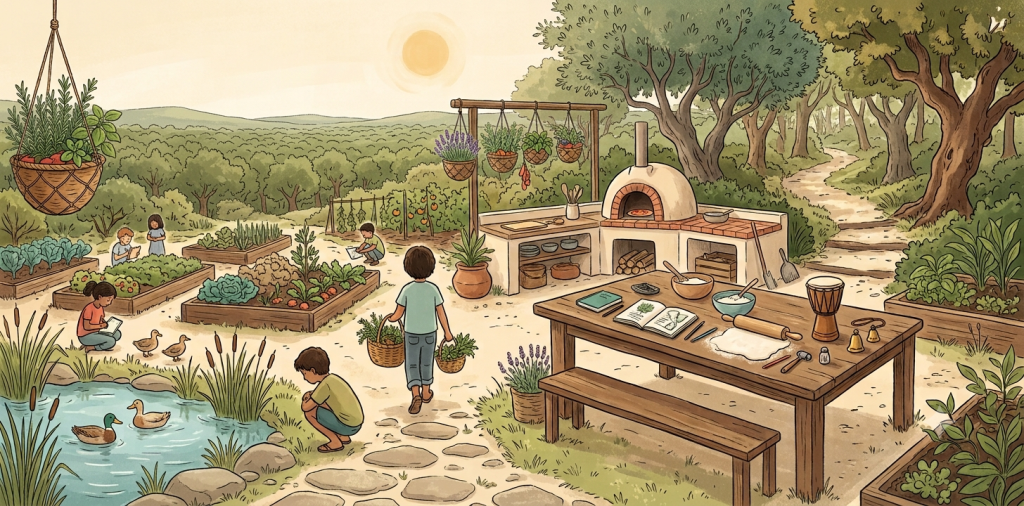 garden Small August mornings for children aged 6 to 12 in the garden, forest, kitchen and music spaces at alo.land.