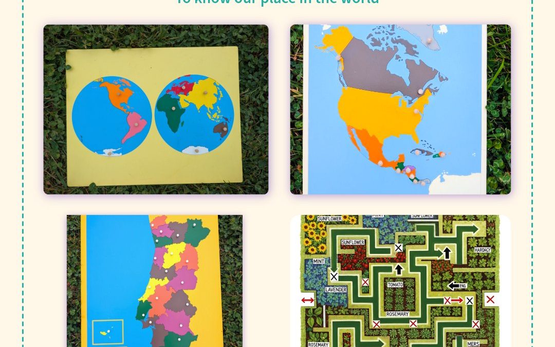 Um mapa do mundo. Um mapa do continente. Um mapa do país. E depois, um mapa do jardim.