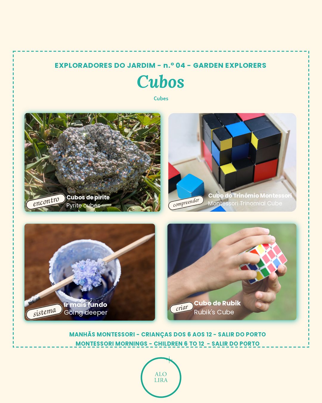 Um cubo pode nascer da terra, resolver-se com as mãos, ou crescer devagar num copo de água.