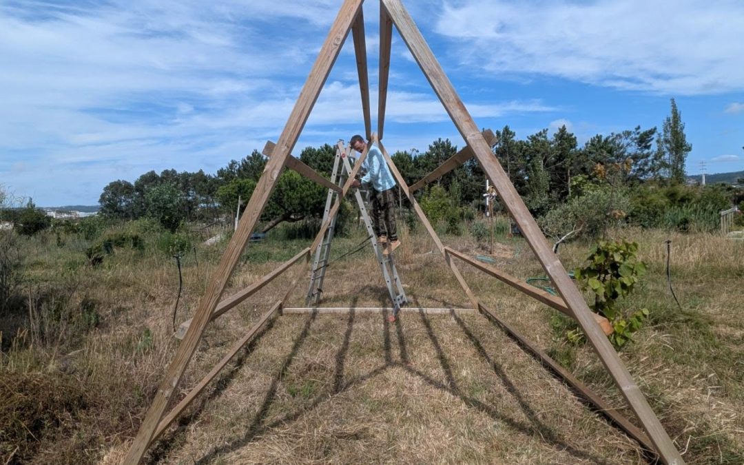 We are building again. Summer is not the time for big construction work because of the heat and usually there are too many demands from the garden and plants. But perfect is the enemy of the good, and this shelter will be useful now.