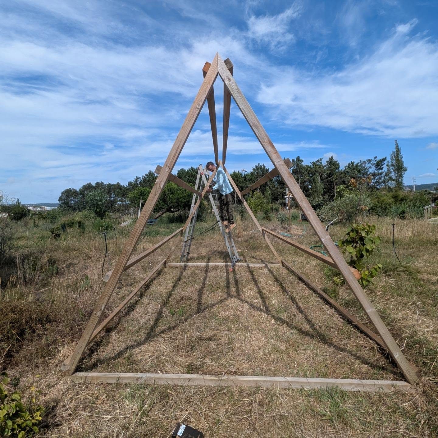 We are building again. Summer is not the time for big construction work because of the heat and usually there are too many demands from the garden and plants. But perfect is the enemy of the good, and this shelter will be useful now.
